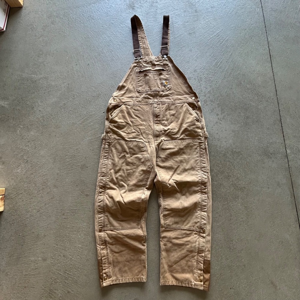 Vintage 90s Carhartt Overalls Size 46x32 Tan Canvas Insulated Carpenter R41 Bibs